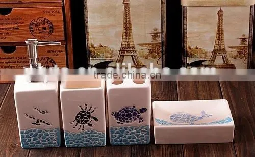 New Ceramic Bathroom Set With Sea Pattern photo-6