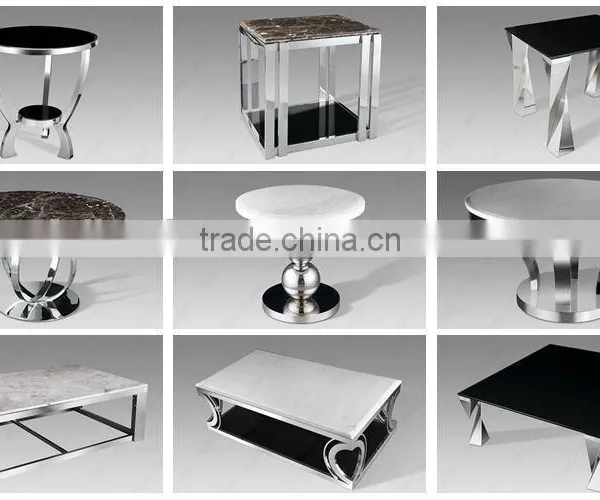 Chrome Stainless Steel Metal End Side Table Base With Marble Top photo-2