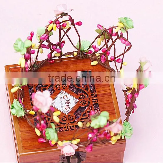Fashion Red Artificial Flower Garland Head Wreath/fabric Rose Flower/leaf Wreath photo-2