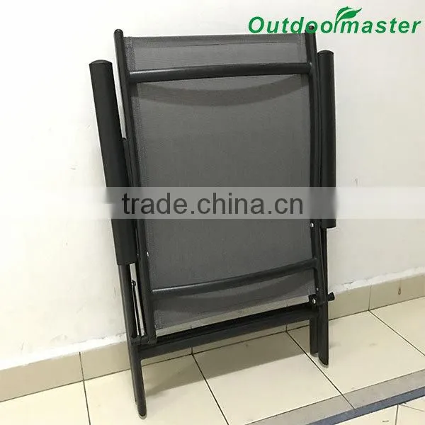 7-Position Adjustable Folding Recliner Teslin Black Aluminum Deck Chair photo-5