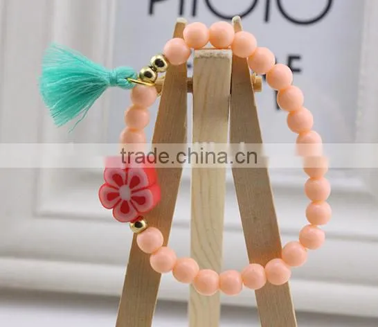 Colorful Bangle Wristband Children Kids Custom Tassel Bead Bracelet photo-4