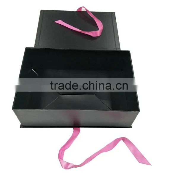Custom Black Ribbon Closures Rigid Cardboard Collapsible Gift Box for Bra Packaging photo-5