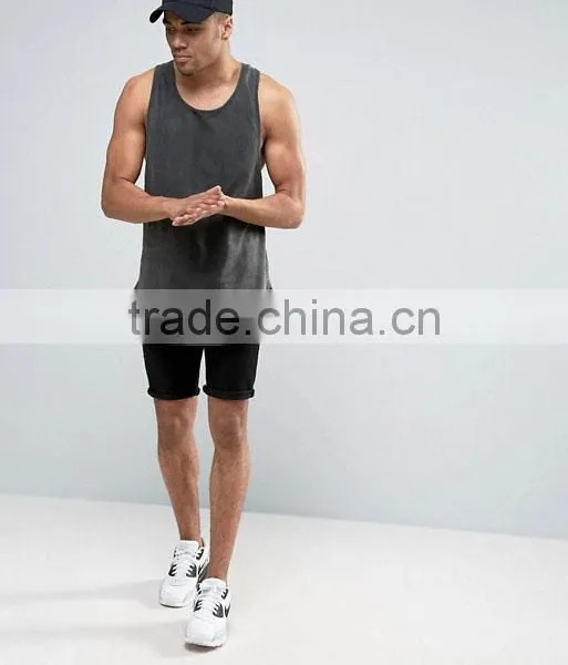 2017 Competitive New Design Custom Green Color Gym Wear Comfortable 65% Cotton 35% Polyester Fashion Men's Gym Tank Tops photo-4