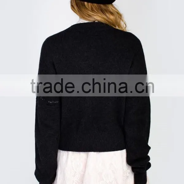 Knit Wool Cashmere Pullover Women Black Pullover With White Heart photo-3