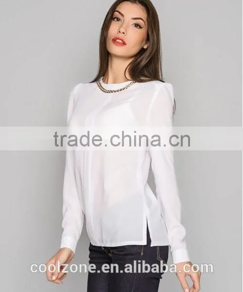 2015 New Office Blouse Design Long Sleeve Chiffon Blouse for Women photo-3