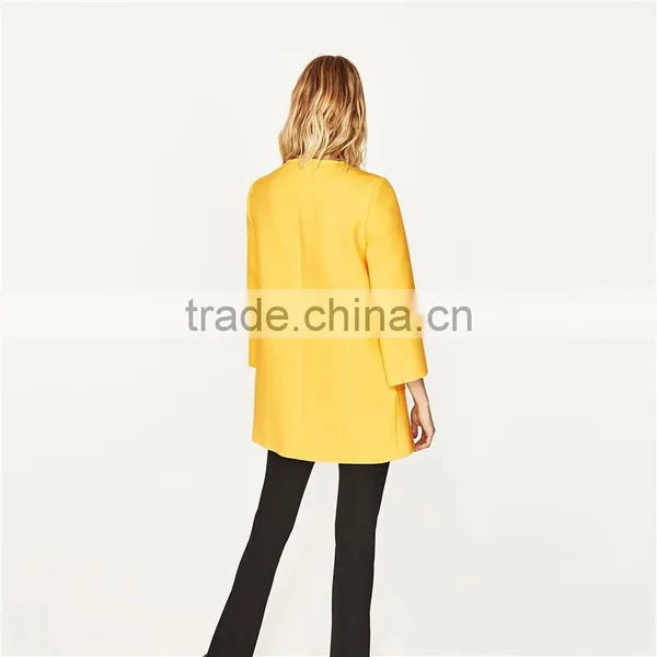 2017 OEM New Style Elegant Thin Pure Color Yellow Spring Autumn Long Coat photo-5