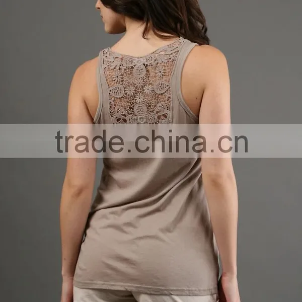 Ladies Solid Tank Top in Taupe photo-2