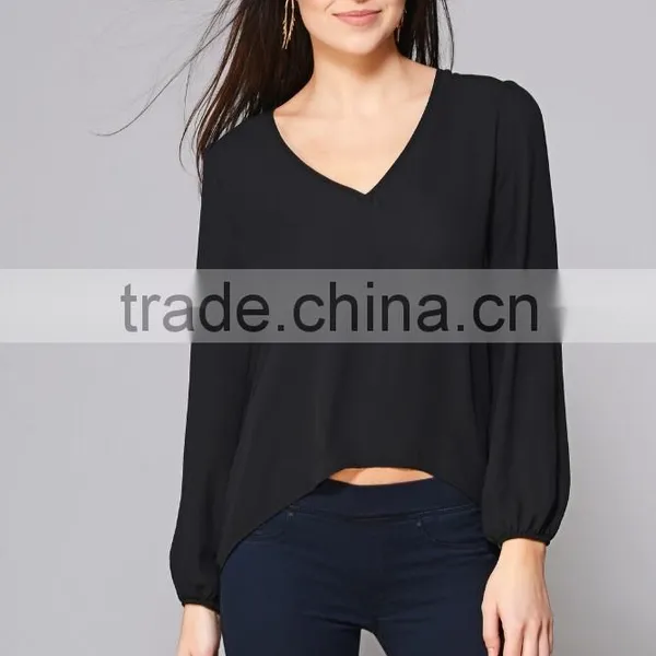 Womens Casual Fashion Blouses 2017 New Designs Long Sleeve V Neck Loose Blouses for Girls photo-3