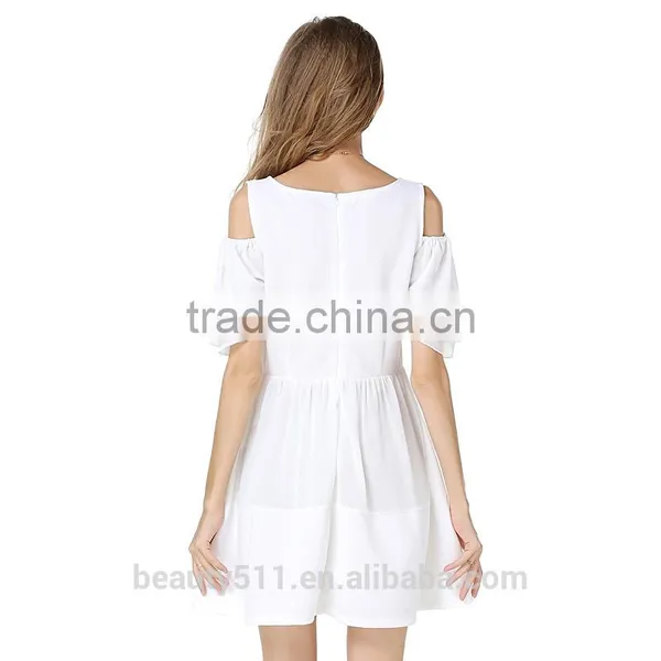 New Design Black Short Sleeve Hollow Out Pleated Tunic Ladies Dress SD77 photo-2