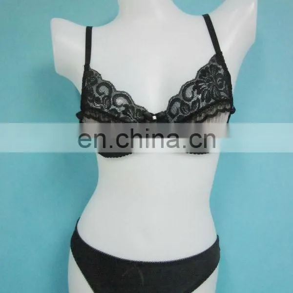 Sexy Women Underwear Push up Brassiere and Transparent Panty High Waist Panties Lingerie (LX-W07)