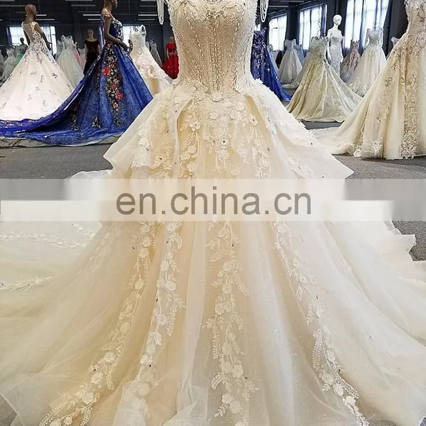 LS00323 High Neck Beaded Keyhole Back Long Train Beach Unique and Simple Dubai Wedding Gown photo-5