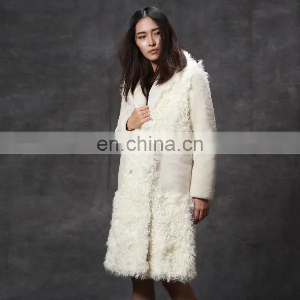 Merino Sheep Shearling Fur Coat With Lamb Fur Patchwork Style for Women photo-6