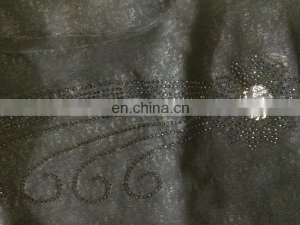 Black Colour Lycra (Stretchable) With Printed Satin & Net / Latest Fashionable Diamond Stone Work Stylish Burkha (dubai Abaya) photo-6