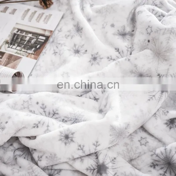 100%Polyester Super Soft Coral Fleece Snowflake Printed Plush Throw Blanket photo-5