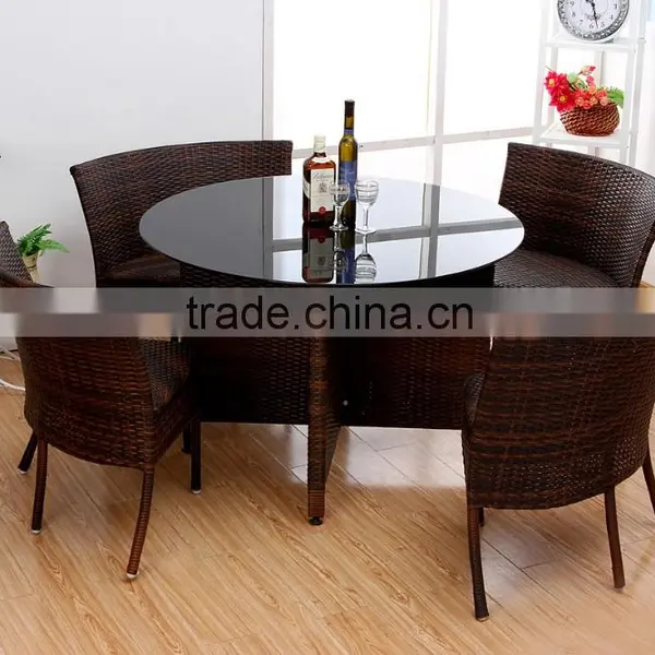 Rattan Tempered Glass Table Set Combined Outdoor Furniture Rattan Table and Chair