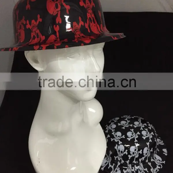 Plastic Fedora Hats With Halloween Skeleton Printed on the Surface