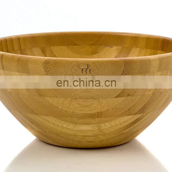 Biodegradable Antique Natural Bamboo Fiber Wooden Salad Mask Fruit Round Yellow Rice Bowl With Fork and Spoon Set photo-2