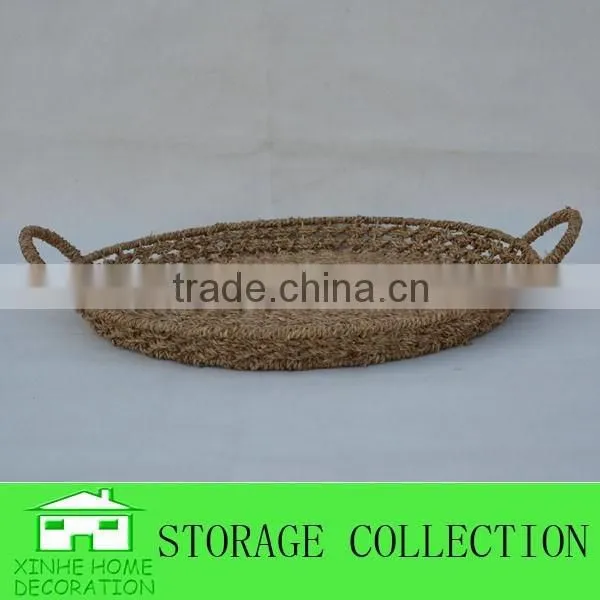 Round Table Seagrass Woven Storage Fruit Tray With Handle