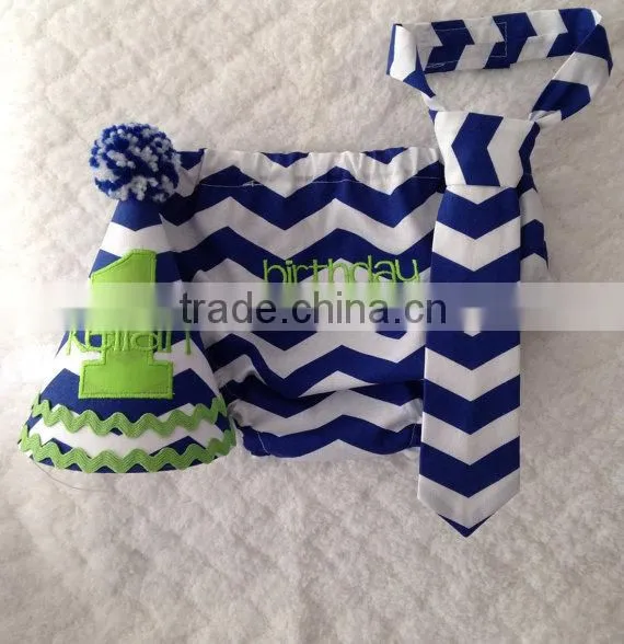 Blue Boys Cake Smash Chevron Outfit photo-2