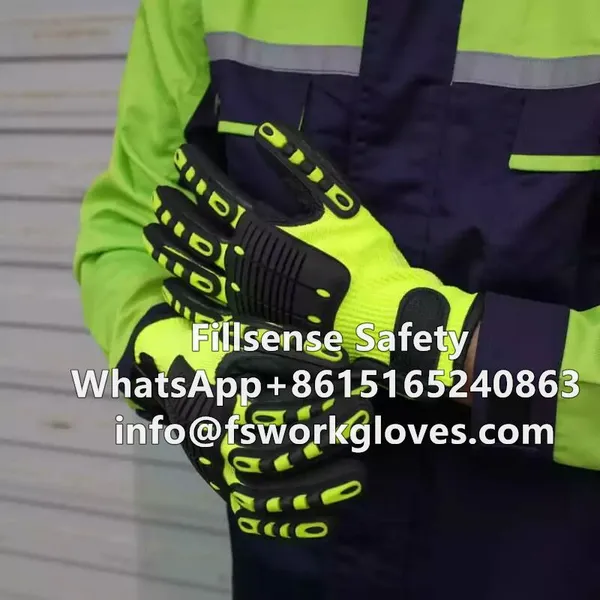 High Visable Anti Cut UHMWPE Liner Nitrile Sandy Coated TPR Anti Impact Gloves Anti Vibration Gloves photo-4