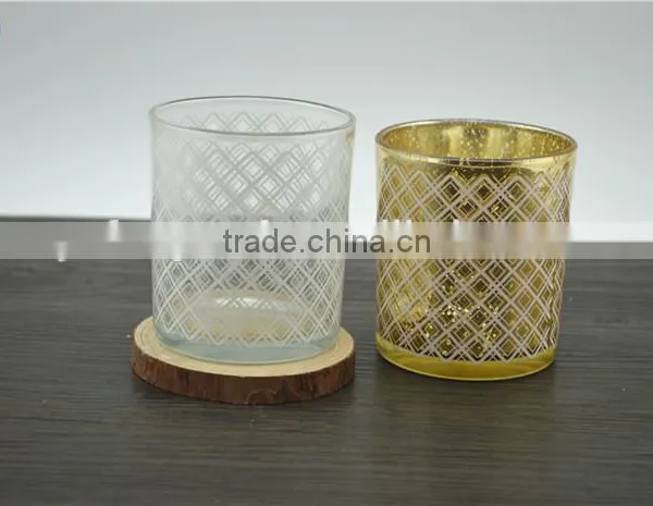 Gold Printed Web Design Glass Jars for Candle Making / Spray White Glass Votive Holders photo-4