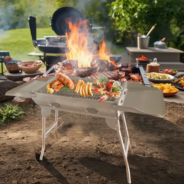 Portable Charcoal BBQ Grill | Stainless Steel Charcoal Grill Easy to Clean Surface Grill photo-4