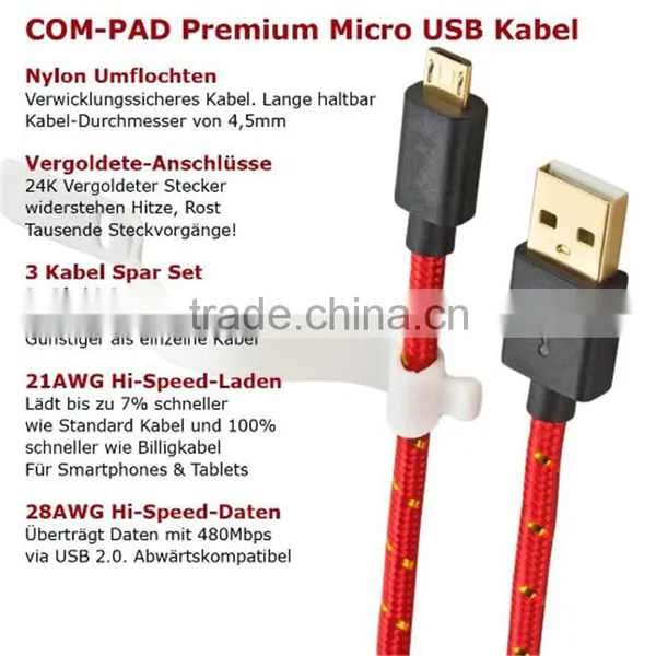 Nylon Gold Plated Micro USB Data Terminal Connector Cable photo-5