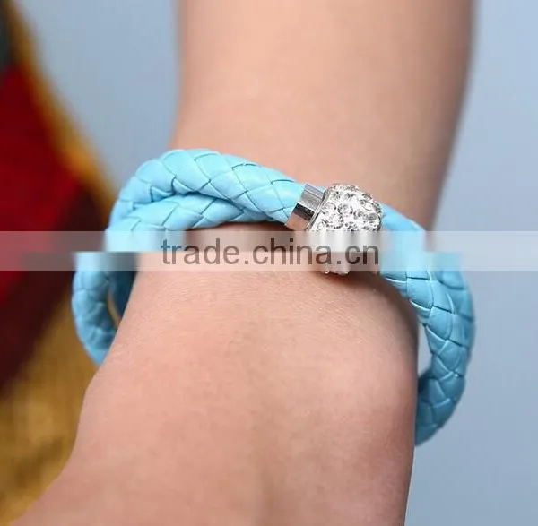 2014 Leather Bracelet, Crystal Rhinestone Bracelet, Leather Rhinestone Bracelet, Genuine Leather Womens Magnetic Bracelet photo-4
