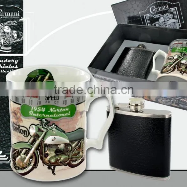 CARMANI Gift Set - Mug & Hip Flask OLD VEHICLES Design