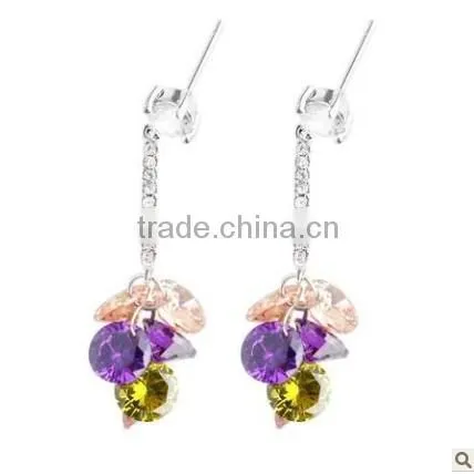 JINSE Big Beautiful Colored Stone Dangle Earrings