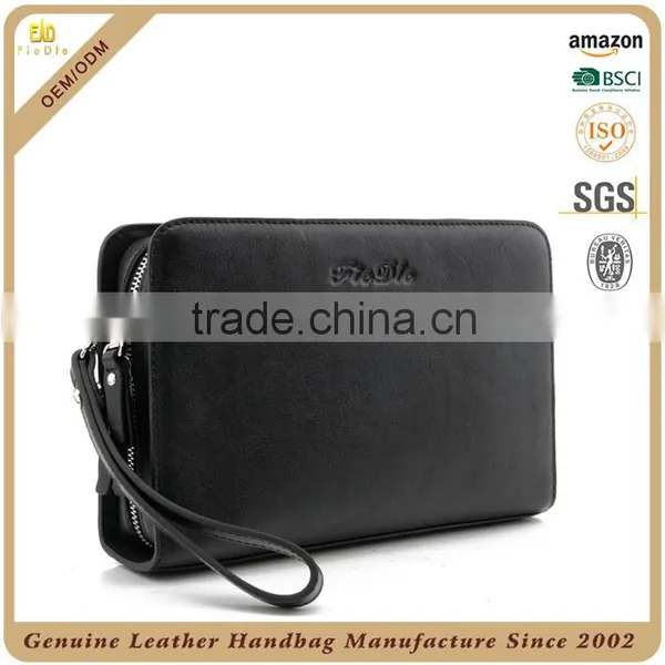 CSQJB162-001 Two Zipper Pocket Multifunctional Men Leather Wrist Clucth Bag photo-6