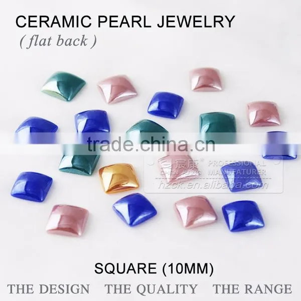 Ceramics Pearl 10*10mm Square Flat Back Ceramic Rhinestone Factory Direct on Sales