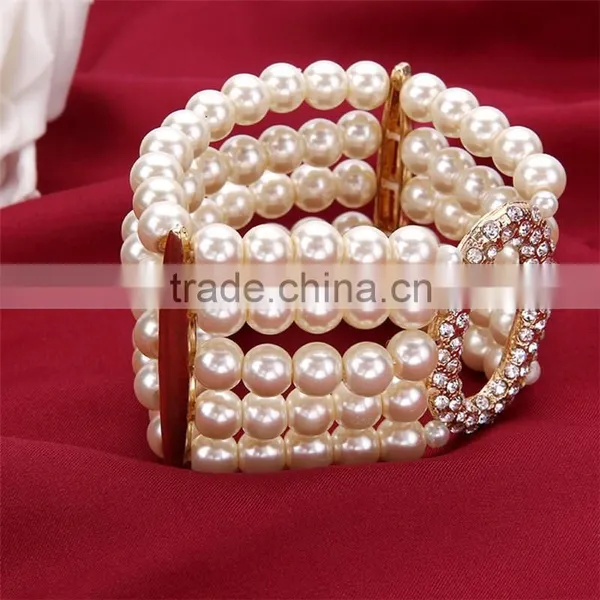 2016 Fashion Beautiful Gift Shiny Cleary Crystal Ladies Cheap Pearl Bracelet photo-3