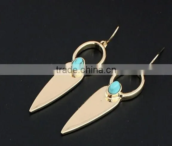 2016 Unique Fashion Design Gold Plated Polishing Turquoise Drop Earrings photo-3