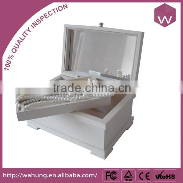 Elegant Wooden Jewelry Box White Mirrored Design Jewelry Cosmetic Box