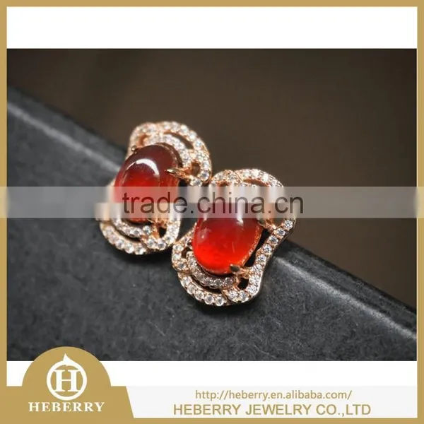 Elegant Ladies Garnet Crystal Earring Orange Color Gemstone photo-3