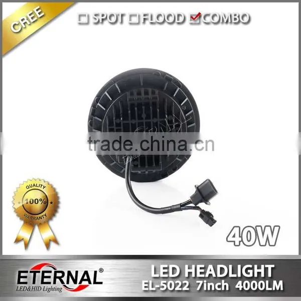 40W 7in Round 4WD Off-road Truck SUV Automotive Vehicles Sealed Dual Beam Led Headlight Lamp Dual Beam With H4 Plug Halo Ring photo-4