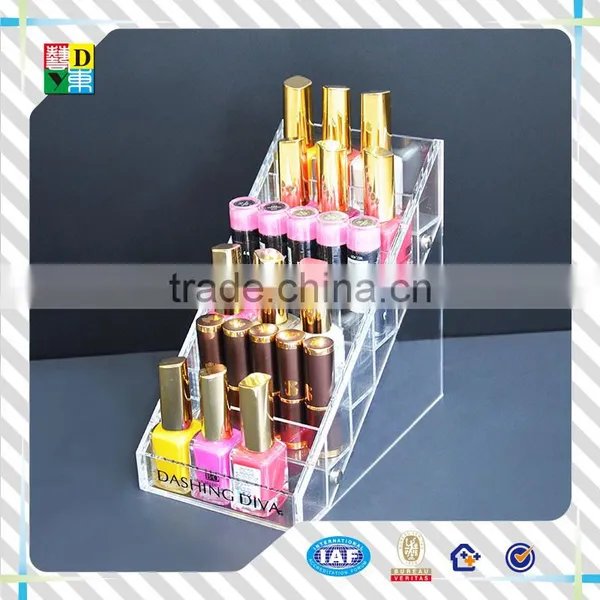 2015 Custom High Clear Acrylic Nail Polish Holder Simple Design 5 Stairs Acrylic Nail Polish Display Acrylic Nailpolish Stand photo-5