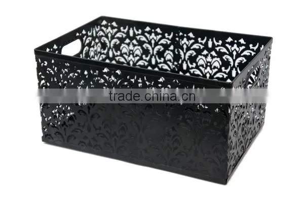 Office Desk Metal Punched Storage Basket With Twin Handles photo-2