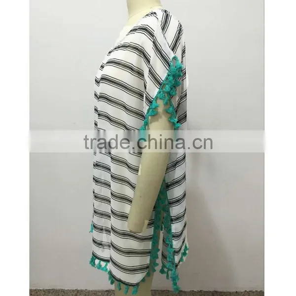 Summer Chiffon Beach Cover Ups Striped Beachwear Dress Tunics Bathing Suit Swimsuit Cover Up Swimwear Robe photo-5