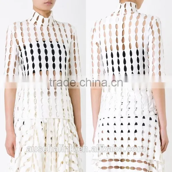 New Style Girls Fashion Cutting High Neck Blouse Wholesale OEM Service photo-6