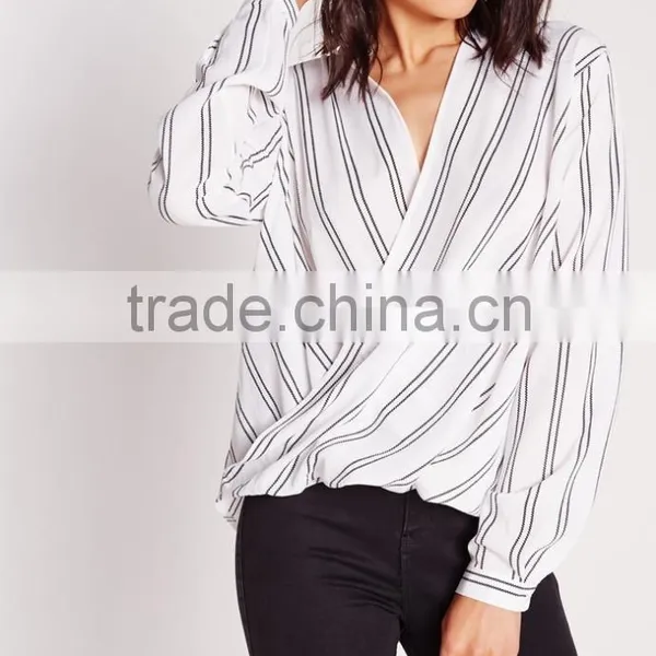 OEM Service New Model Fashion White Wrap Blouse photo-3