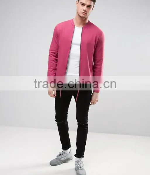 2017 Manufacturer High Quality New Design Durable Baseball Collar 100% Cotton Sweat Pink Casual Men Running Bomber Jacket photo-4