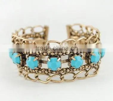 Retro Style Big Turquoise Gold Bangle Yiwu Wide Turquoise Cuff Bangle for Rock Jewelry photo-5