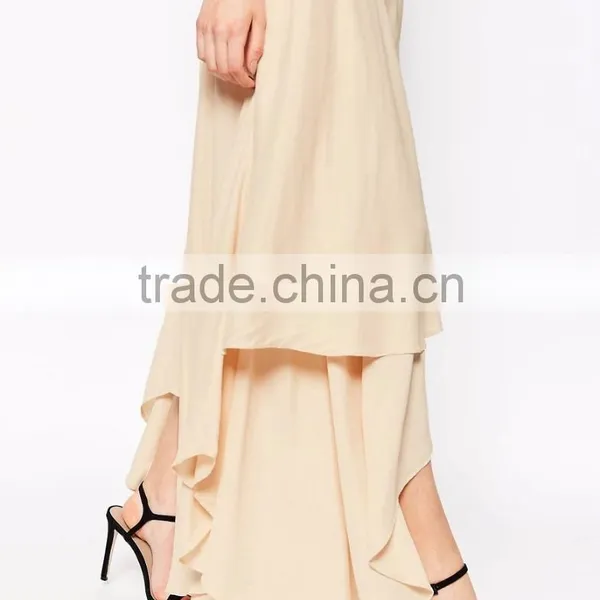 Women Summer Wear Beach Wear Asymmetrical Design Lvory Floaty Maxi Chiffon Skirt With Layers photo-4