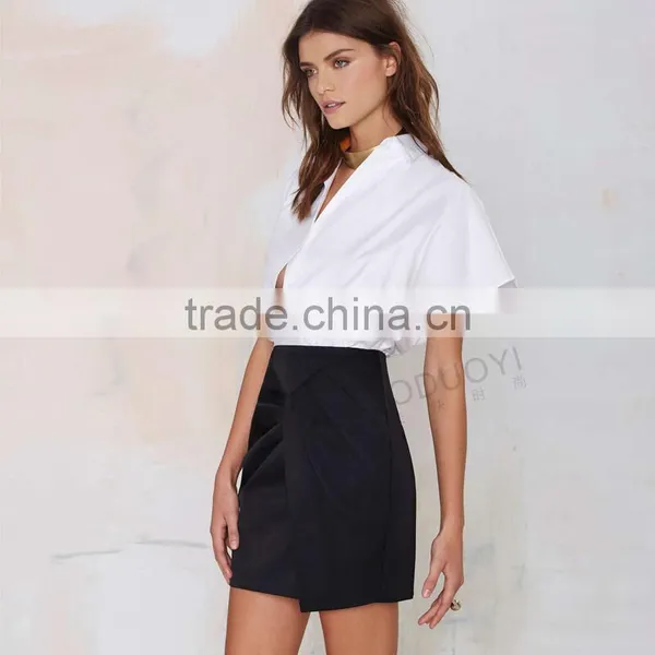 MGOO 2015 Cheap Price OEM Services Women Black Wrap Office Skirts Mini Above Knee Length Wraparound 15144A413 photo-3