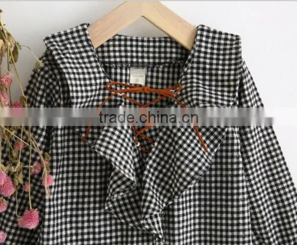 2-7 Years Wholesale 2017 New Fashion Girls Plaid Shirt Full Sleeve Ruffles Autumn Cotton Girls Blouses photo-3