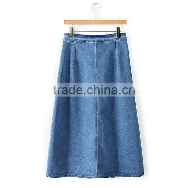 EY0582A 2015 New Style Women Tall Waist Pure Color Single-breasted Cowboy Short Skirt in Front of it photo-3