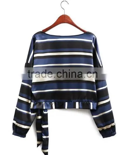 Runwaylover EY2351B 2017 Ladies Fashion Long Sleeve Stripe Blouse photo-3