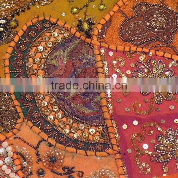 Orange Lounge Decor Pillow Indian Style Big Square Floor Ethnic Sari Cushion photo-6